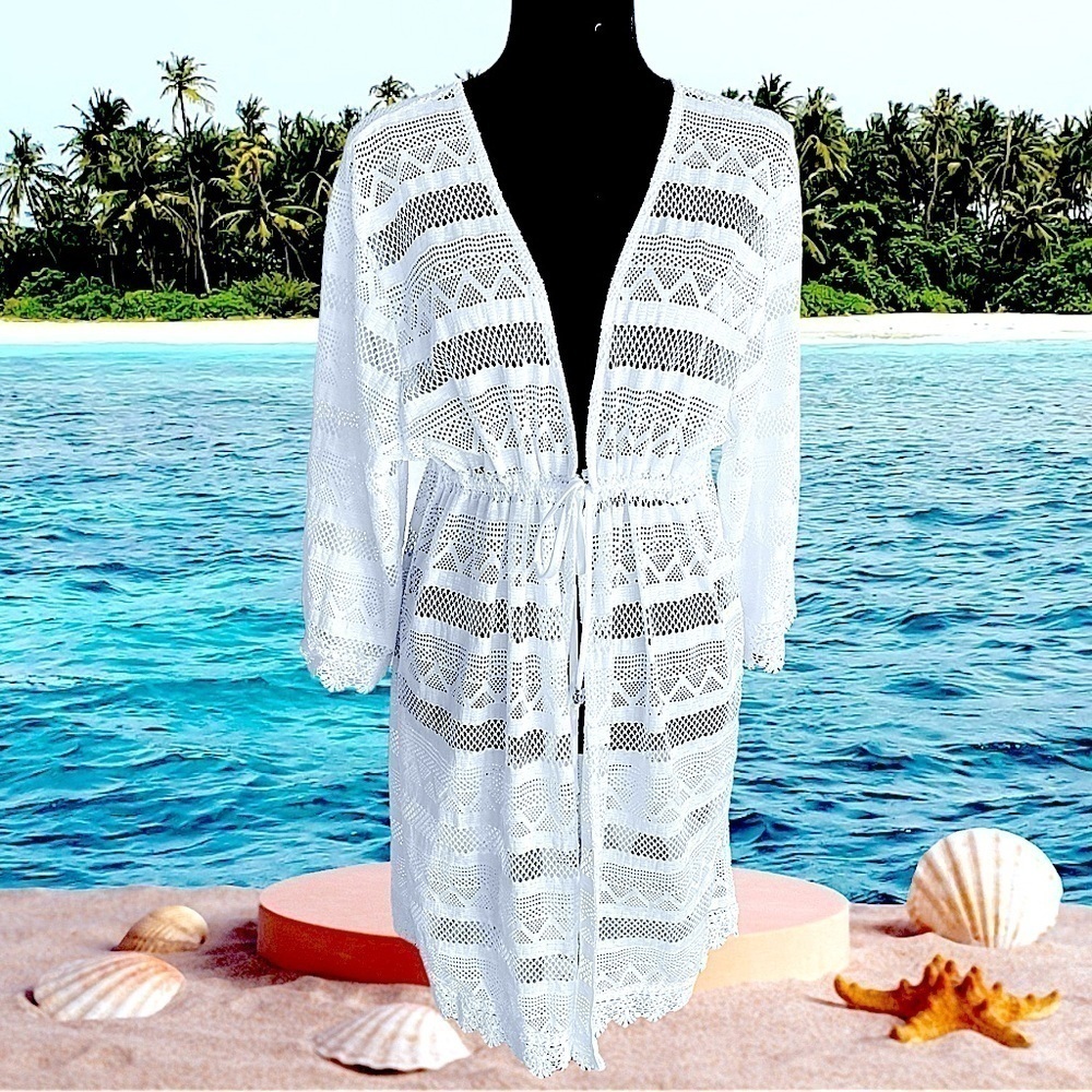 CLUB Z COLLECTION Crochet Beach Dress Coverup White Woman’s Plus Size 1X New
